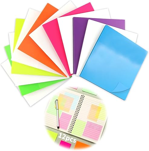 Rovepic 600 hojas 12 almohadillas transparentes coloridas notas adhesivas autoadhesivas para leer libros anotar proveedores de oficina FBA-TLT-pu 0