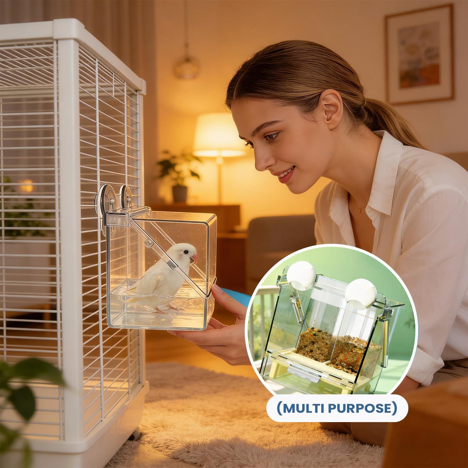 Bagno per uccelli da gabbia Contenitore trasparente per cibo | Bagno per pappagallini per Alimentazione e Bagno di Calopsitte, Inseparabili, Fringuelli, Cacatua, Canarini, Voliera