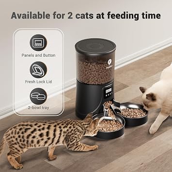 PETULTRA Automatic Cat Feeder for 2 Cats - 16 Cups/4L Timed Auto Pet Feeder with Portion Control (1-6 Meals), Dual Power& Easy to Clean for Indoor Cats & Small Dogs
