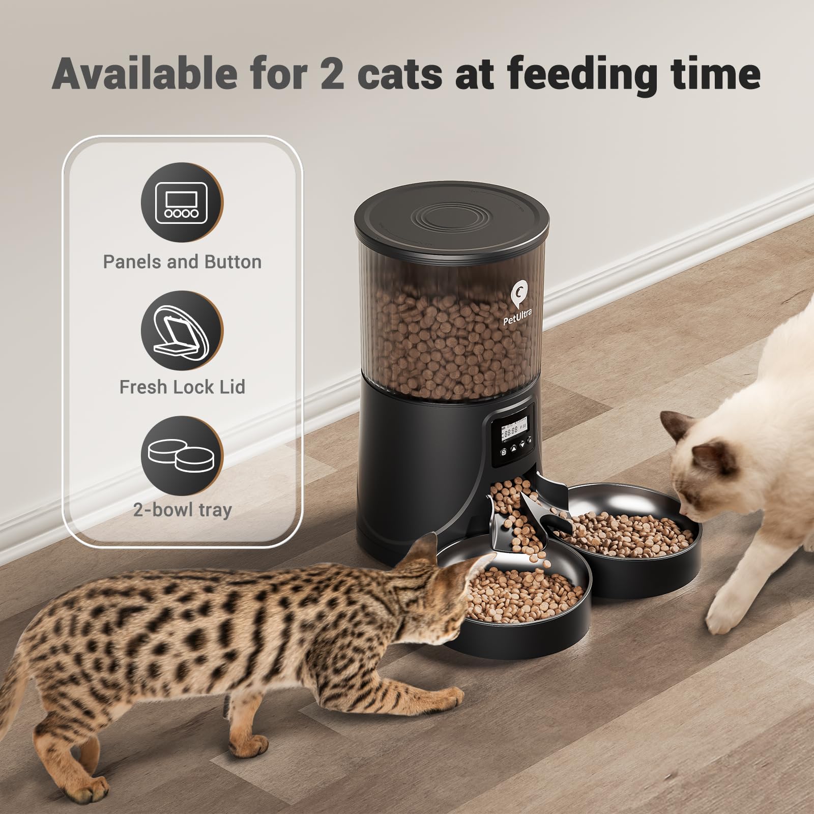Automatic Cat Feeder for 2 Cats - 16 Cups/4L Timed Auto Pet Feeder with Portion Control (1-6 Meals), Dual Power& Easy to Clean for Indoor Cats & Small Dogs - image 4