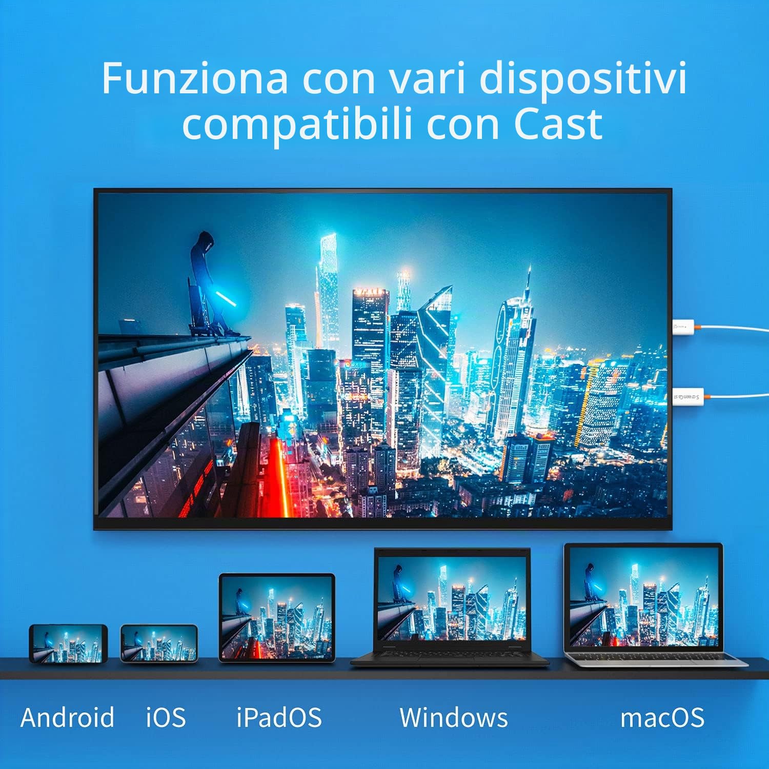 j5create ScreenCast HDMI Ricevitore adattatore wireless per display-Mirroring di telefono, tablet, laptop su HDTV-Compatibile con MiraCast, AirPlay, Android, Windows 10 PC, iOS, iPhone, Tablet(JVAW56)