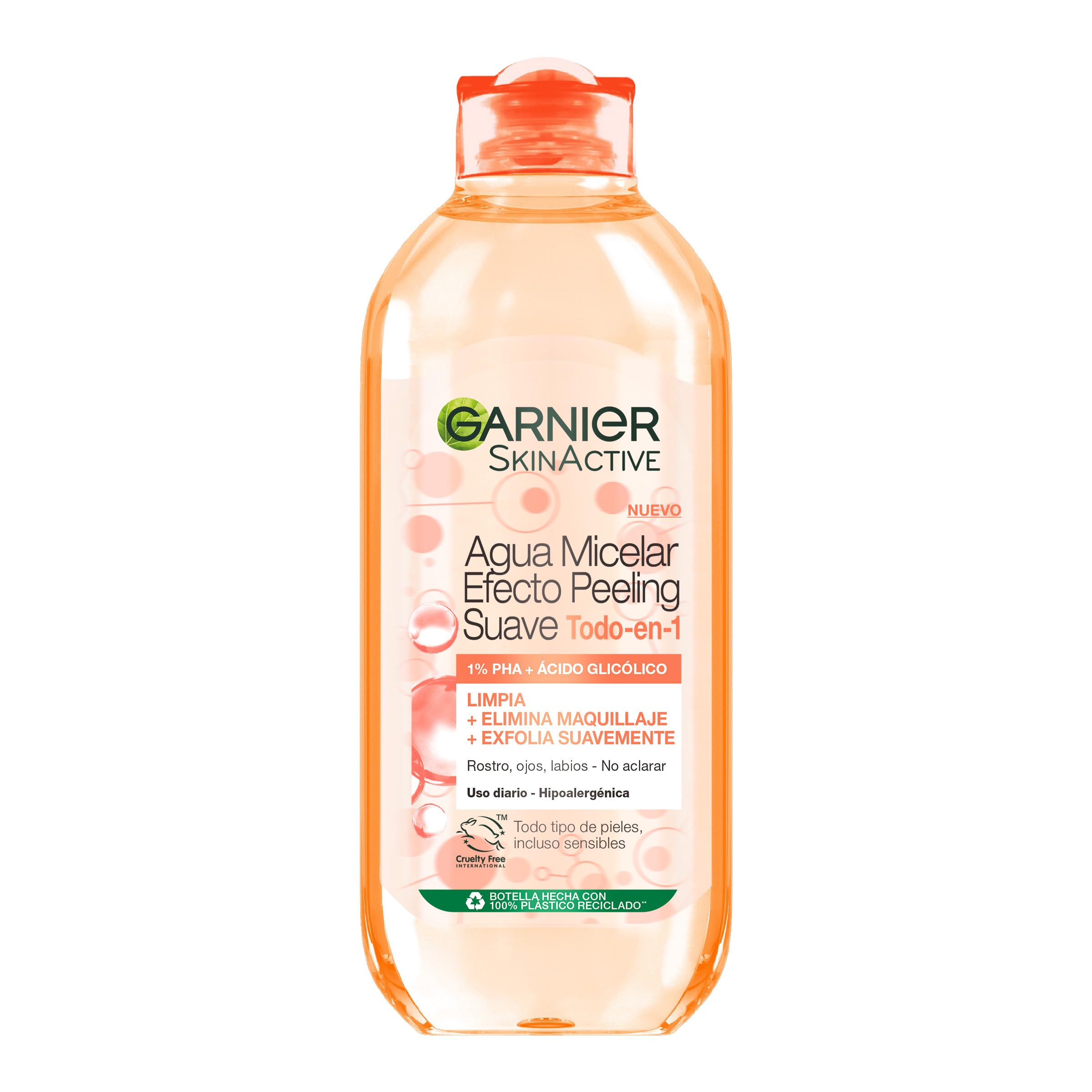 Garnier Agua Micelar Efecto Peeling Suave. Limpia, Desmaquilla y Exfolia. Todo Tipo de Pieles Incluso Sensibles 400ML