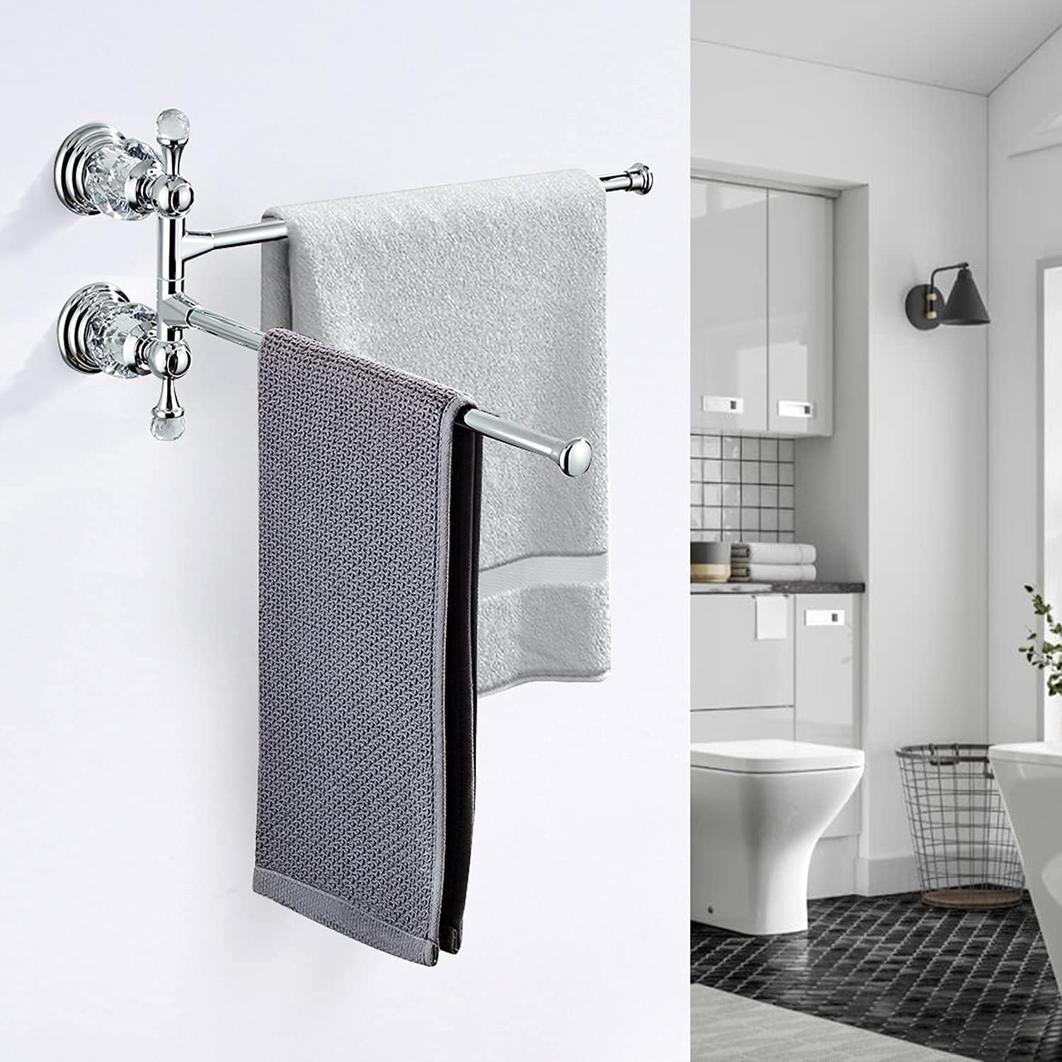 WINCACE Badezimmer-Set Aus Chrom Mit Kristall – Handtuchstange, Kleiderhaken, Handtuchring & Papierhalter