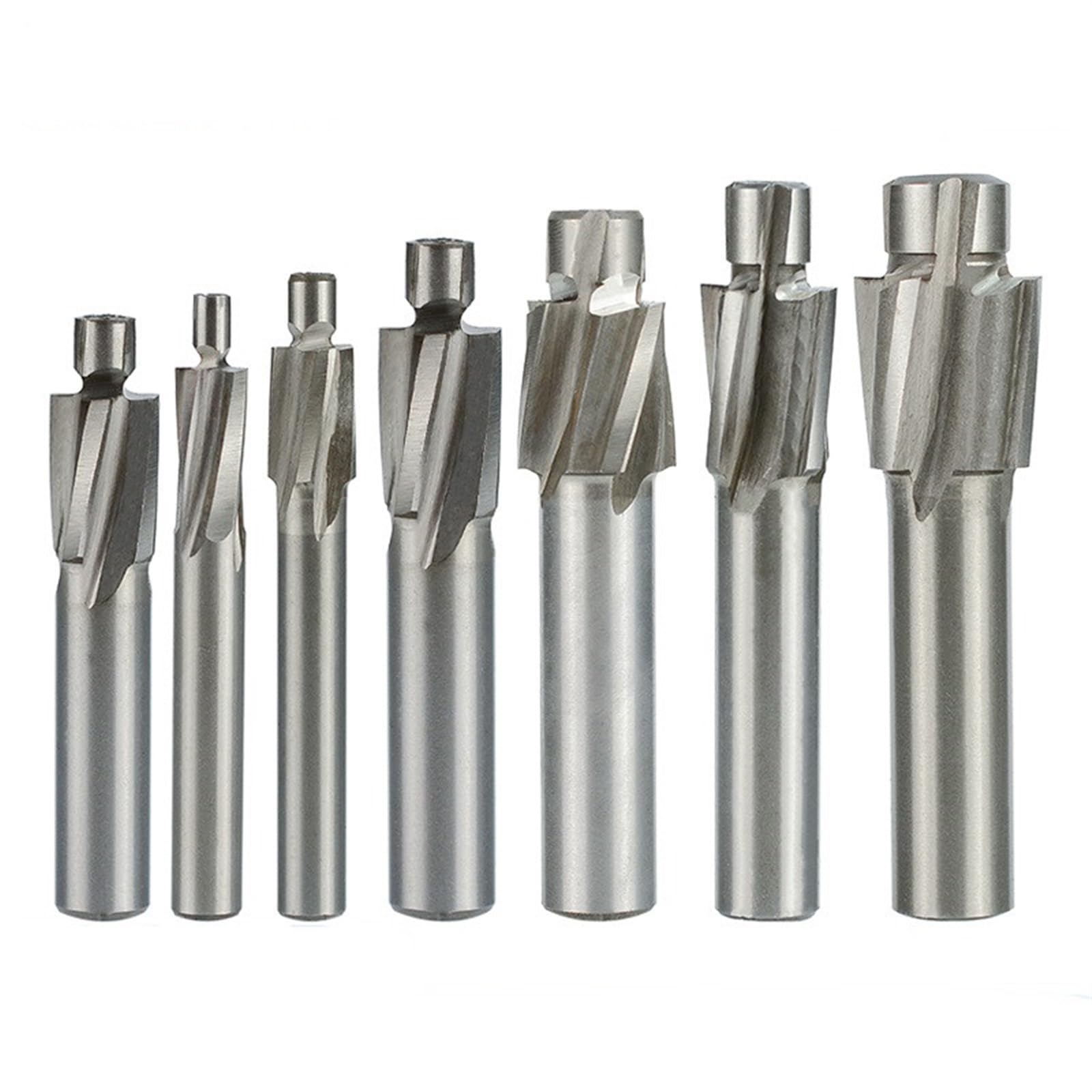 FCARUMIQP 7pcs/Set End Mill Cutter Drill Milling Bits HSS Counterbore M3-M12 Pilot Slotting Tool Countersink Mills Router Bit