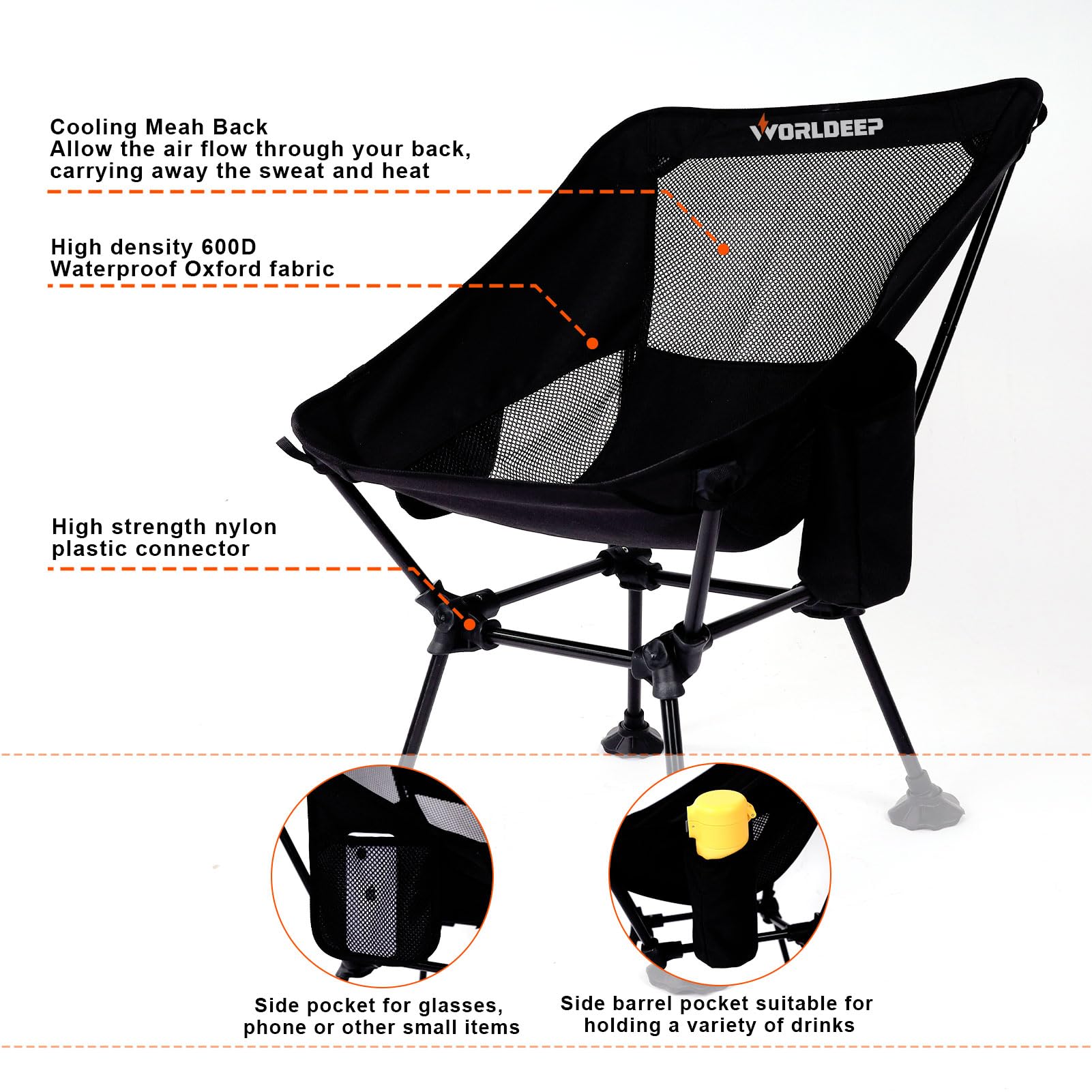 Amazon.com: WORLDEEP Folding Camping Chair,Portable Camping Chair  Lightweight Compact Camping Chair with Side Pockets for Outdoor Camp,  Travel, Beach, Picnic, Hiking, Supports 400Lbs : Sports u0026 Outdoors