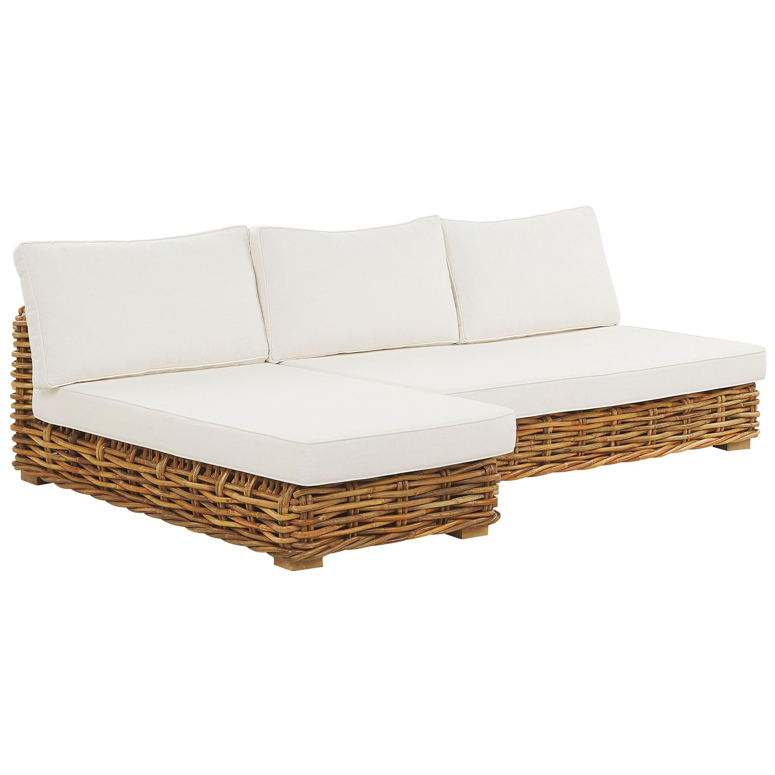 Beliani Lounge Set Rattan natürlich 4 Personen rechtsseitig Auflagen cremeweiß Varallo
