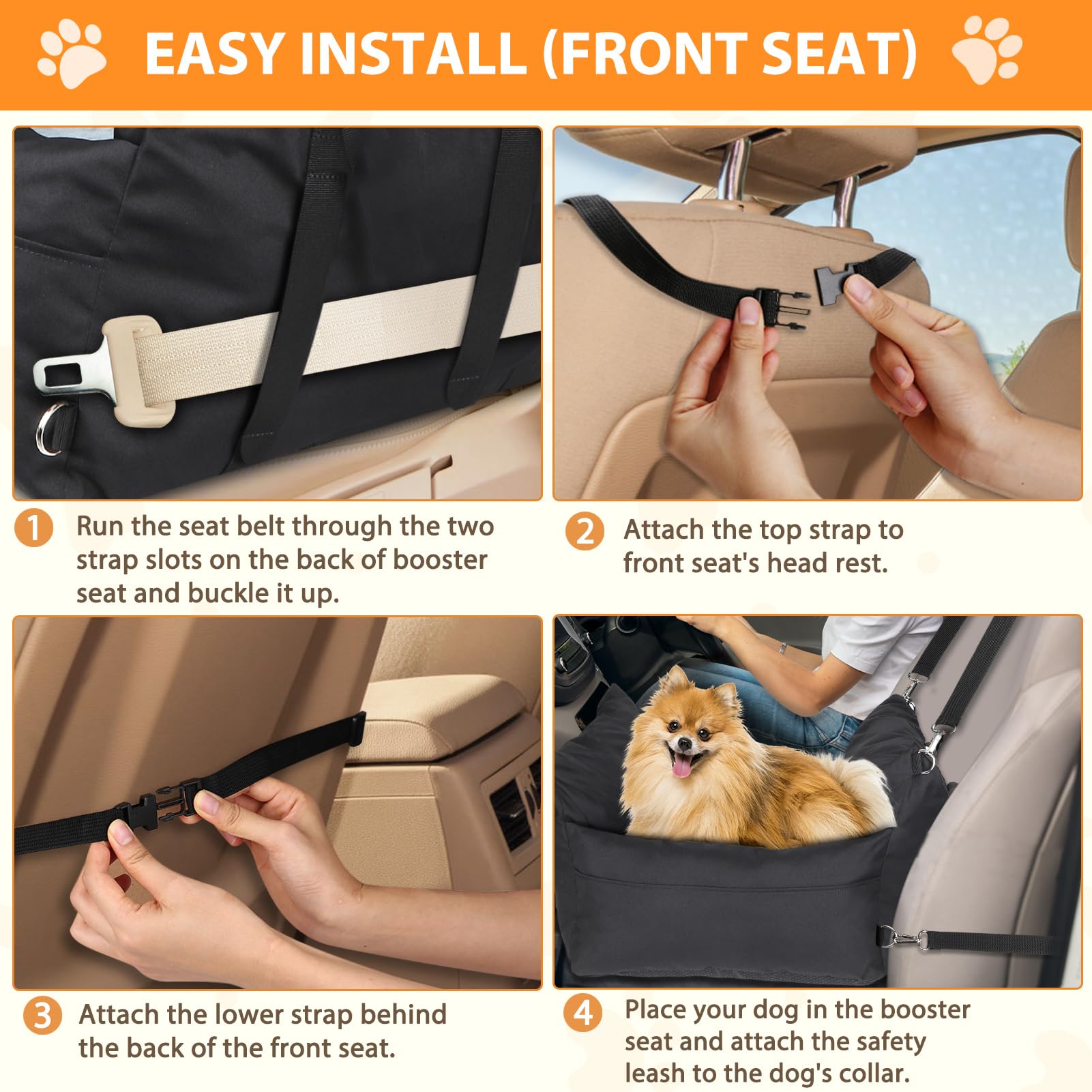 Avmvnvc Asiento Perro Coche Pequeño, Cama Perro Coche Portátil 2-in-1, Asientos Elevadores de Coche para Perros con Cojín Desmontable y Lavable, Correa de Seguridad y Bolsillos Laterales, Negro
