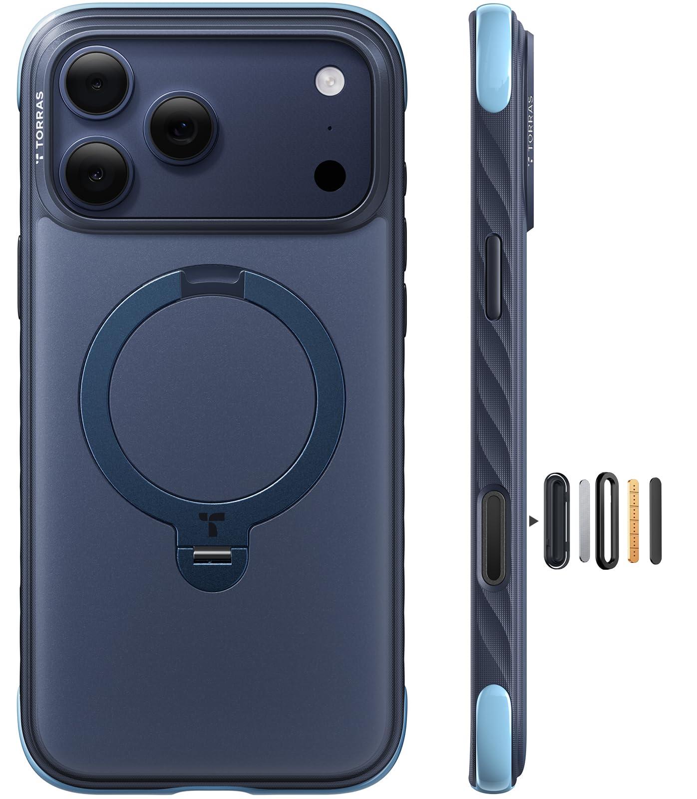 Photo 1 of TORRAS Q3 Rugged for iPhone 17 Pro Case with 360 Rotating Magnetic Stand, Fit for MagSafe, 16FT Mil-Grade Drop Protection, Side Anti-Slip Grip, Camera Control Button, Microfiber Lining, Deep Blue