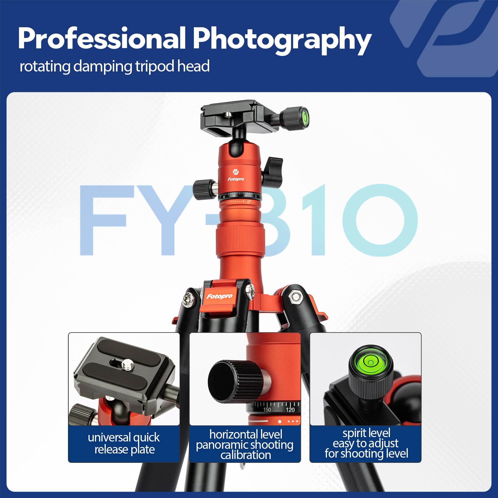 Fotopro Mini trípode con cabeza de bola, soporte para teléfono, palo selfie desmontable, plegado solo 8.6 pulgadas, carga máxima de hasta 6.6 libras, FY-810 naranja