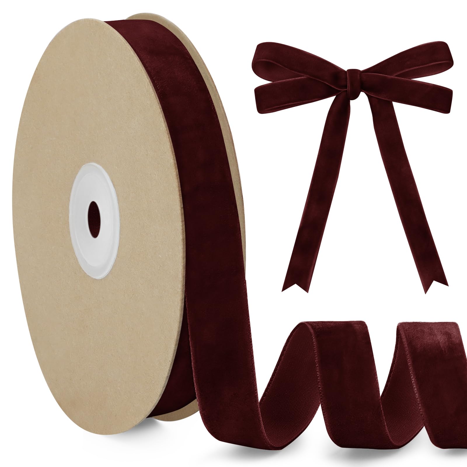 LEREATI Wine Red Velvet Ribbon 15mm x 10m, Vintage Thick Single-Sided Gift Wrapping Ribbon for Wedding Flower Bouquet, Wreath, Bow Making, DIY Crafts, Home Decor