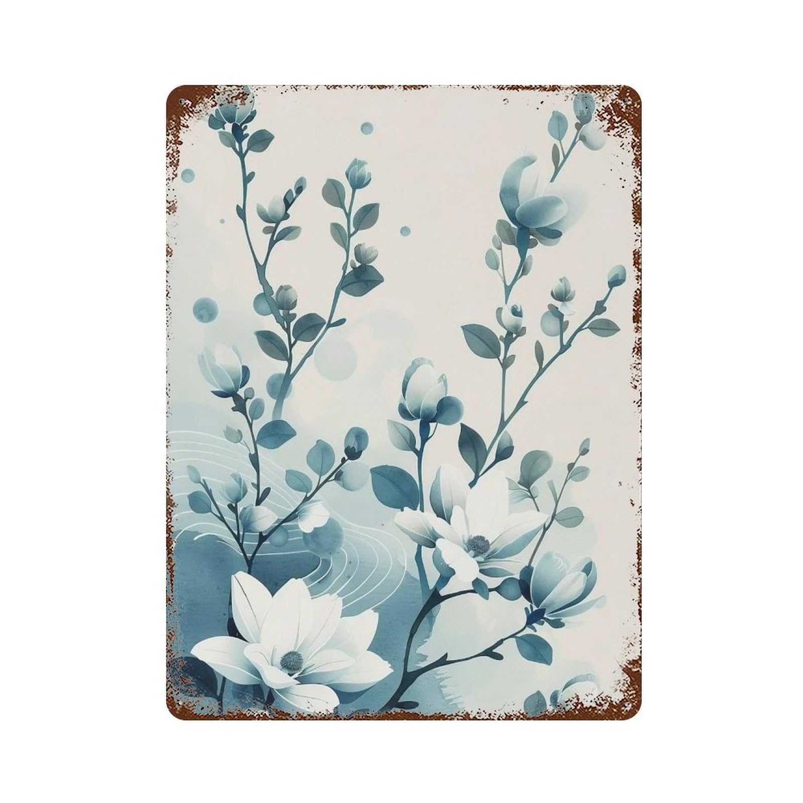 Wujhgrsg Style Soft Gradient Teal Oriental Floral Twigs 02 Wall Art Retro Iron Vintage Metal Tin Sign Poster Modern Decor For Home Cofffee Club Bar Shop 40X30cm