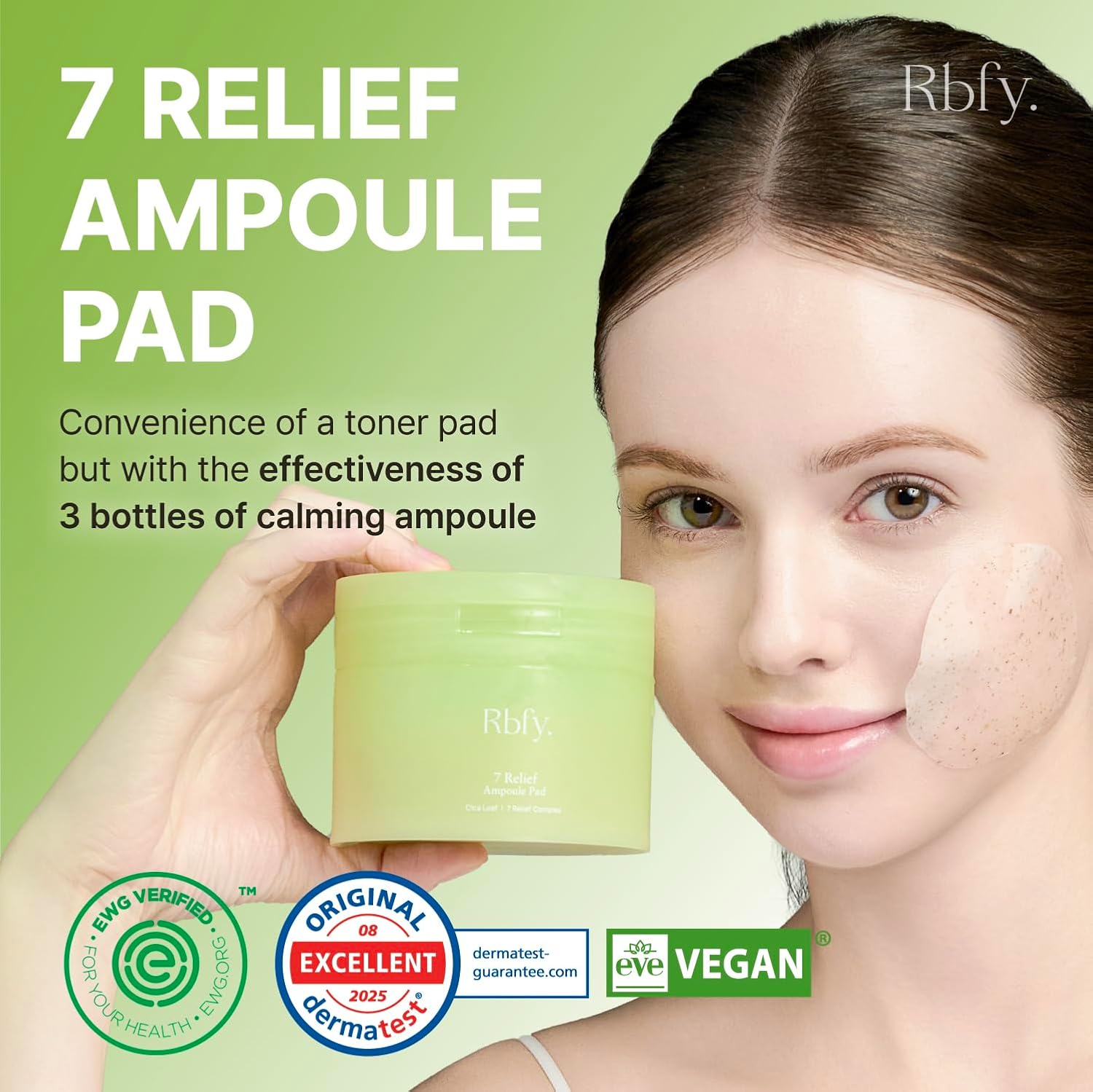 Rbfy. 7 Relief Ampoule Pad (100 pads) – Centella Cica Toner Pads for Soothing, Hydrating & Redness Relief, Gentle for Sensitive Skin and All Type Skins | Family-Friendly Vegan Korean Skincare.
