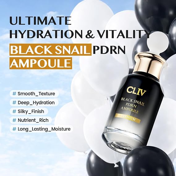 Black Snail PDRN Ampoule - 65% Snail Secretion Filtrate & Sodium DNA Facial Serum - Hydrating Collagen for Elasticity & Moisture - Korean Skincare for Dry & Sensitive Skin, 1.01 fl oz (30ml)