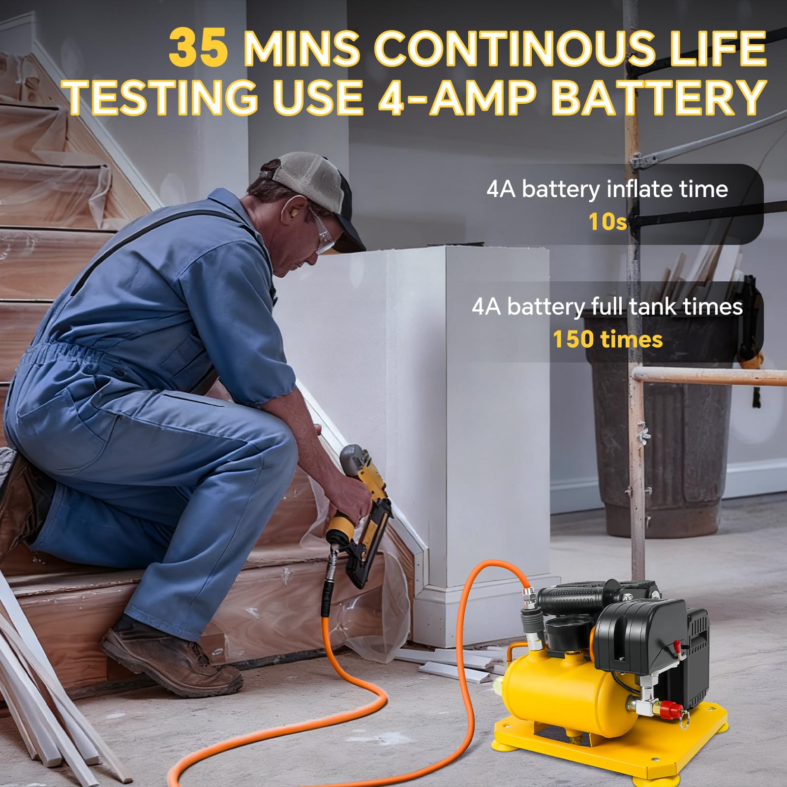 Compresor de aire inalámbrico compatible con batería Dewalt de 20 V, capacidad de 0.26 galones, sin aceite, compresor de aire portátil ultra silencioso, compresor de aire eléctrico de nivel de ruido