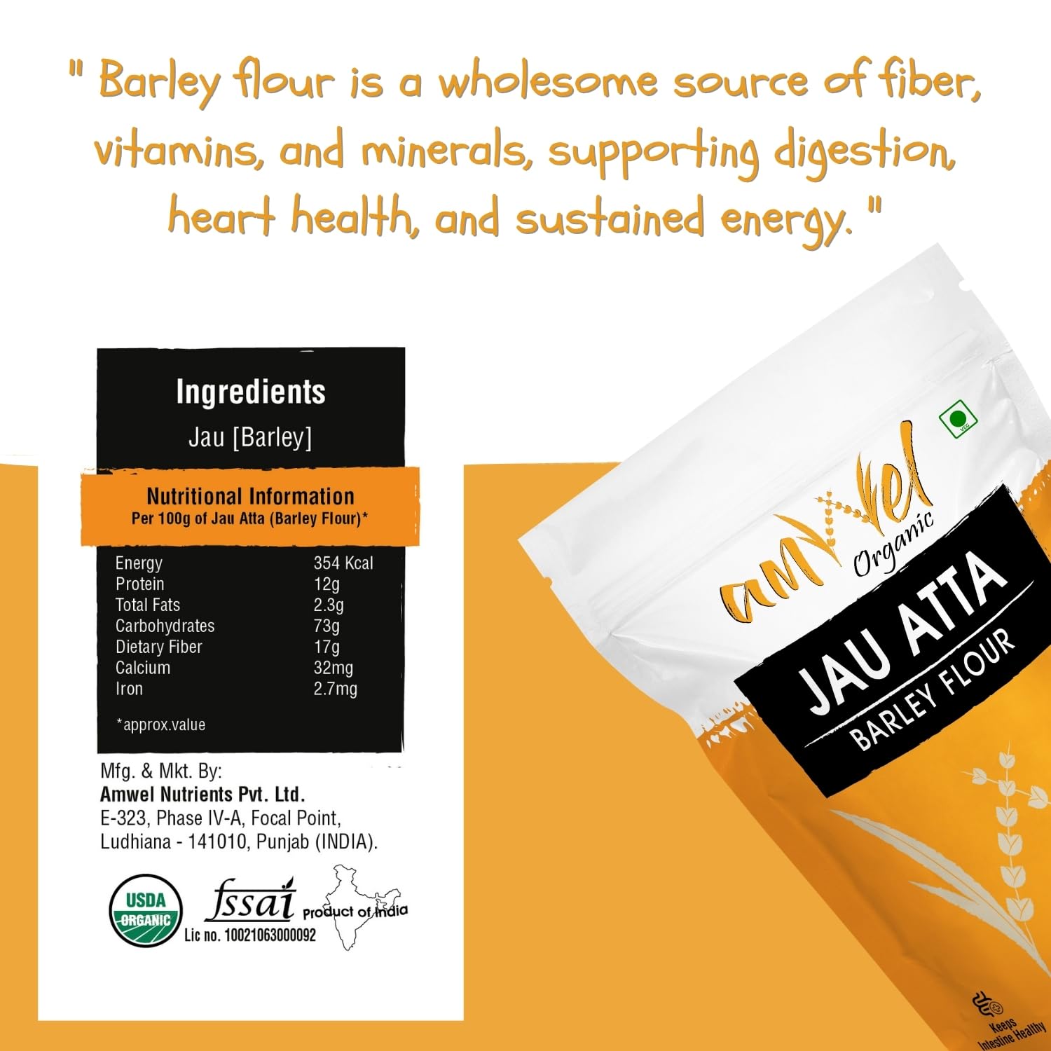 Amwel Organic Jau Atta - Barley Flour 450g, Jaun ka atta | जौ का आटा | Rich in Dietary Fiber, Good for Digestion, Weight Loss, Gut health (Vaccum Packed) - Image 5 thumbnail