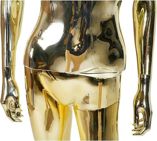 Miniatura 9 de Maniquí de cuerpo completo para mujer con cabeza y brazos rectos, 68 pulgadas de alto, dorado, torso de plástico con piezas desmontables y base de