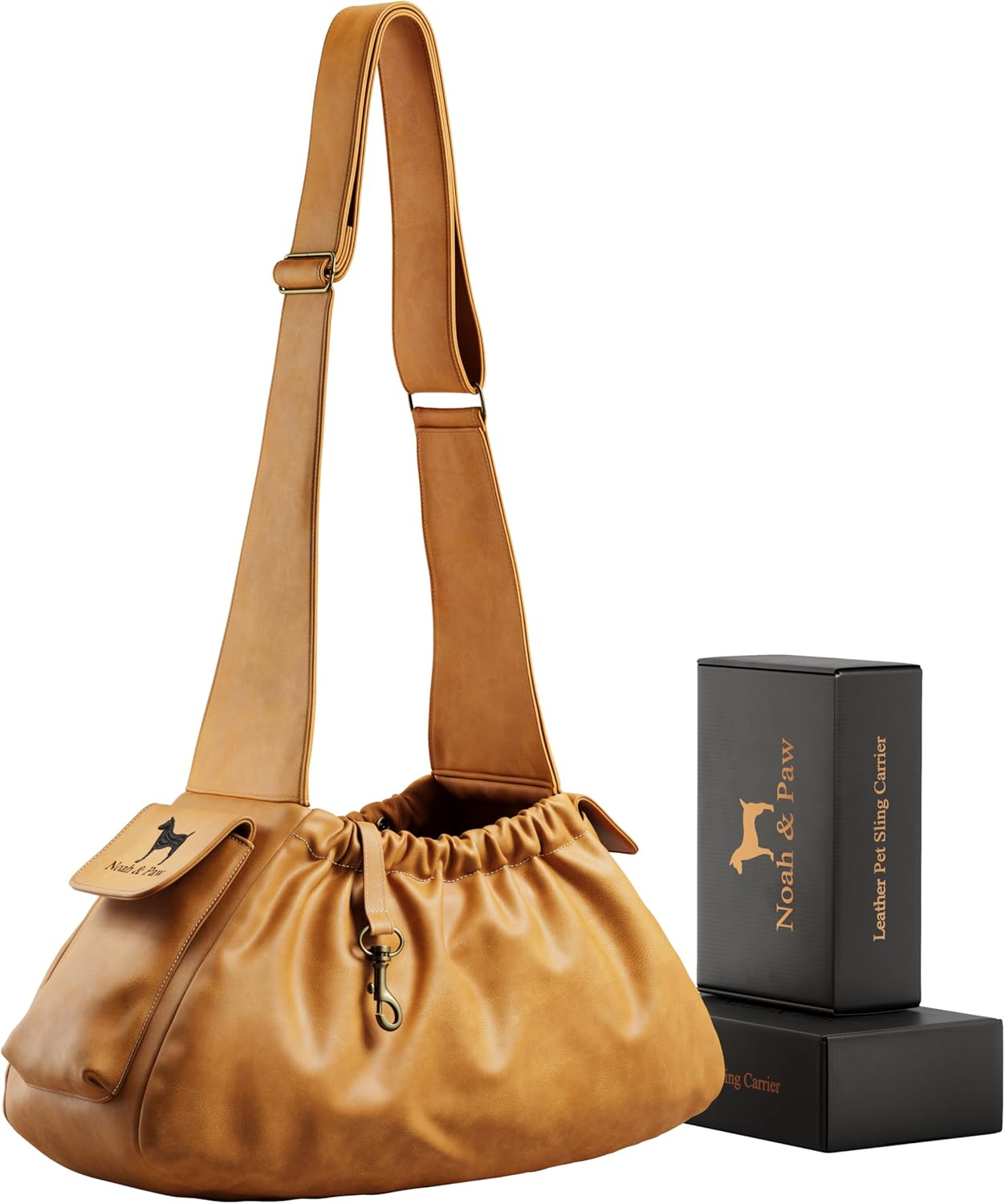 Noah & Paw Dog Sling Carrier for Small Dogs 5-18lb, Dog Sling for Small Dogs and Cats, Dog Carrier with Adjustable Padded Strap, Vegan Leather Lined with Fur, Double Safety Feature, Machine Washable