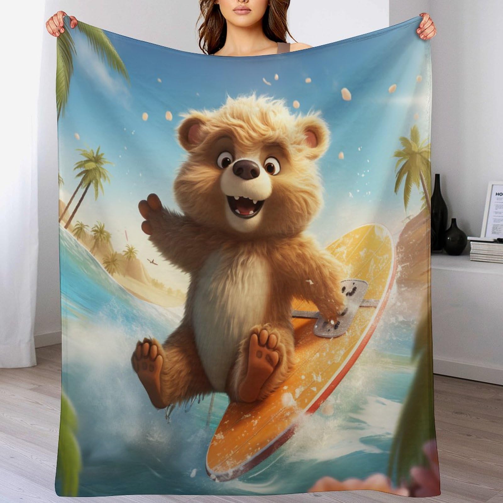 Couverture douce ours en flannel plaid polaire canapé lit 150x200cm