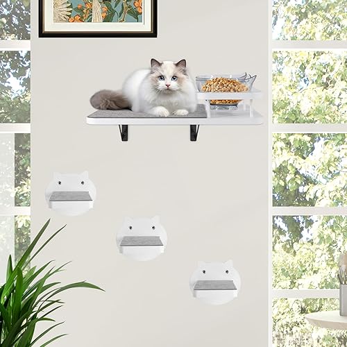Miniatura 4 de Estantes de pared para gatos, estantes y perchas para pared, estantes para gatos para montaje en pared, muebles de pared para gatos con 3 escalones