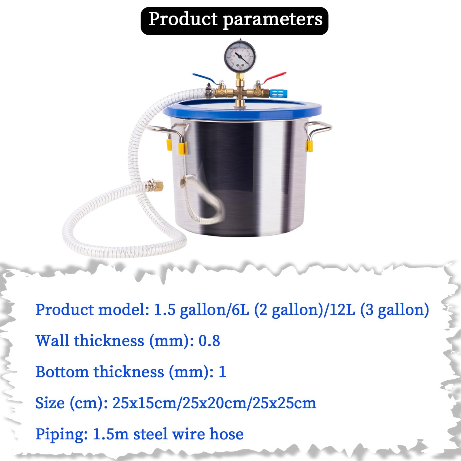 Vakuum-Entgasungskammer, 1,5/2/3 Gallonen Vakuumkammer, Vakuum-Entgasungskammer, Glasdeckel, Edelstahl-Entgasungskammer, Silikone zur Gasextraktion und zum Schutz von Lebensmitteln (Size : 6L