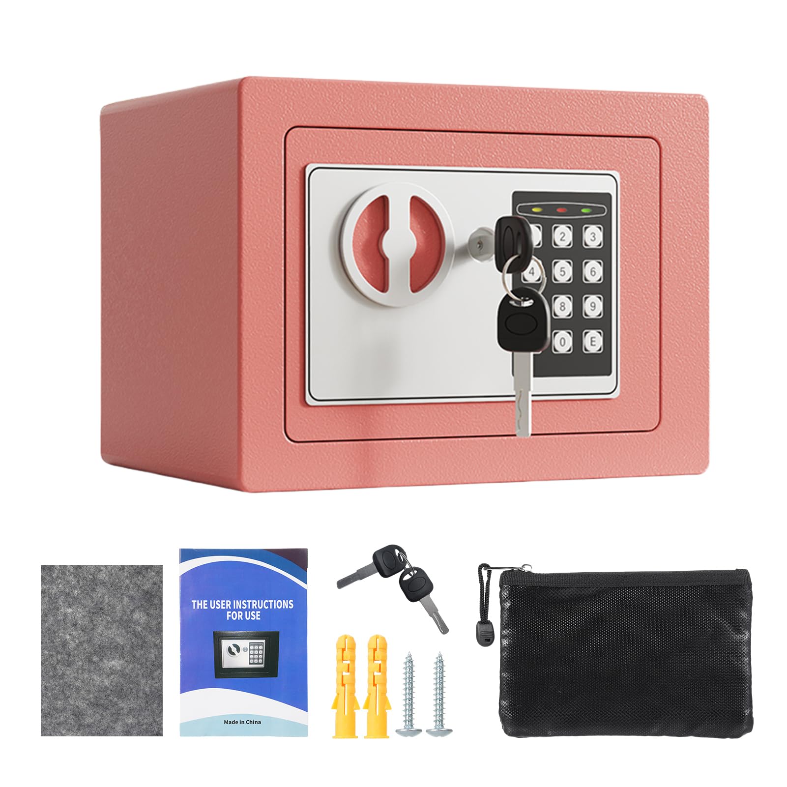 Mini Caja Fuerte de Metal Ignífuga, Cajas Fuertes para el Hogar, Caja Impermeable Ignífuga, con Teclado y 2 Llaves de Repuesto, Seguridad Digital para Dinero, Joyas, Documentos de (Rosa)