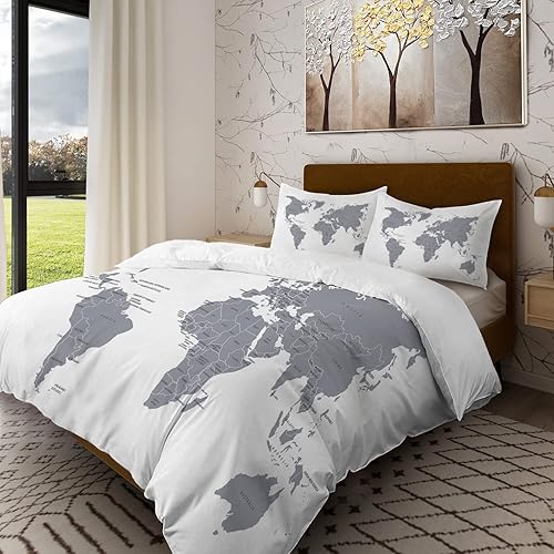 Miniatura 7 de Batmerry Juego de funda de edredón de 3 piezas con diseño de mapa vintage, suave, esponjoso, Canadá, mapa del mundo físico, océano, mediterráneo,