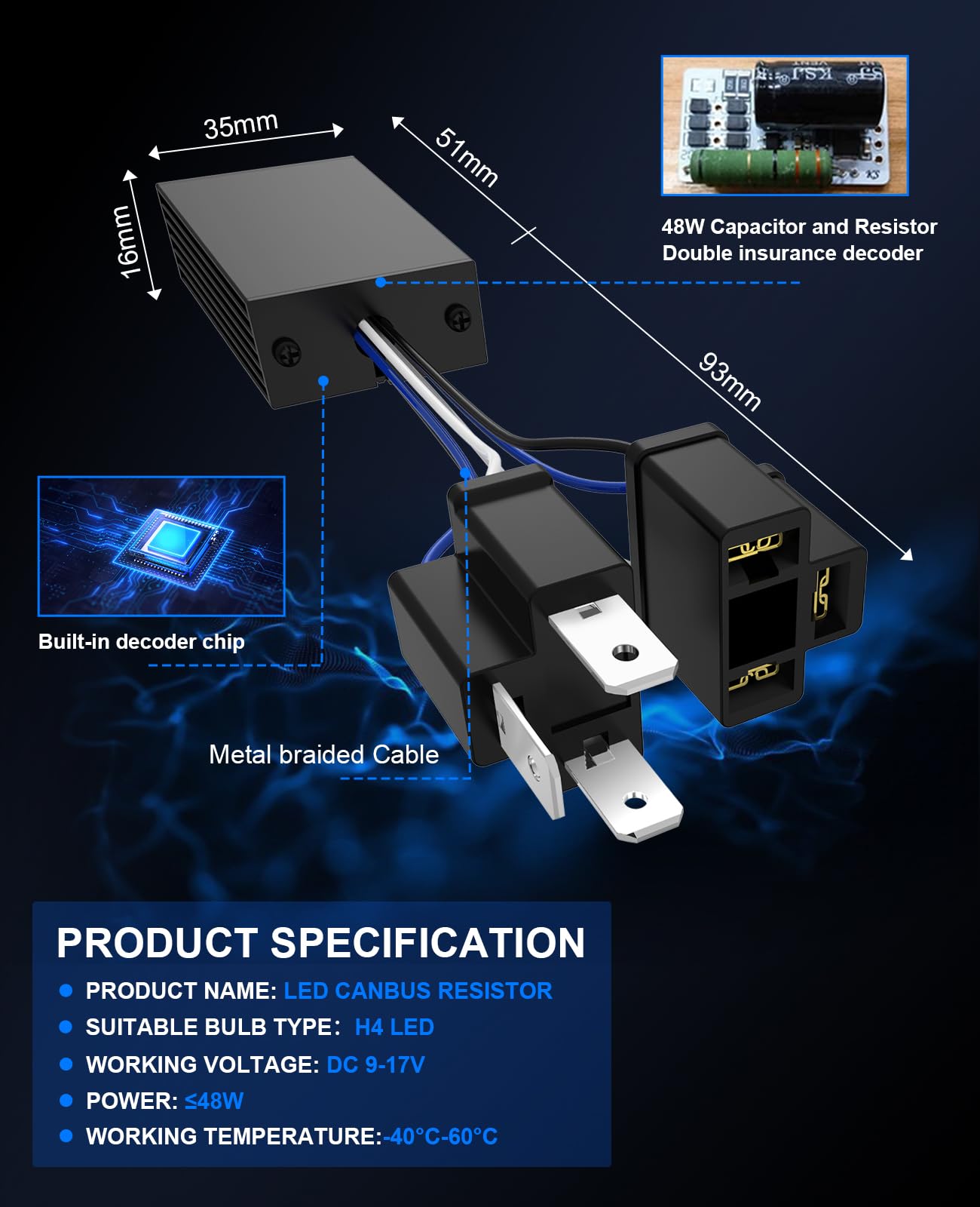 Decodificatore Canbus H4 Per Lampadine LED - Risolve Errori, Iper-lampeggiamento E Problemi Di Compatibilità Auto