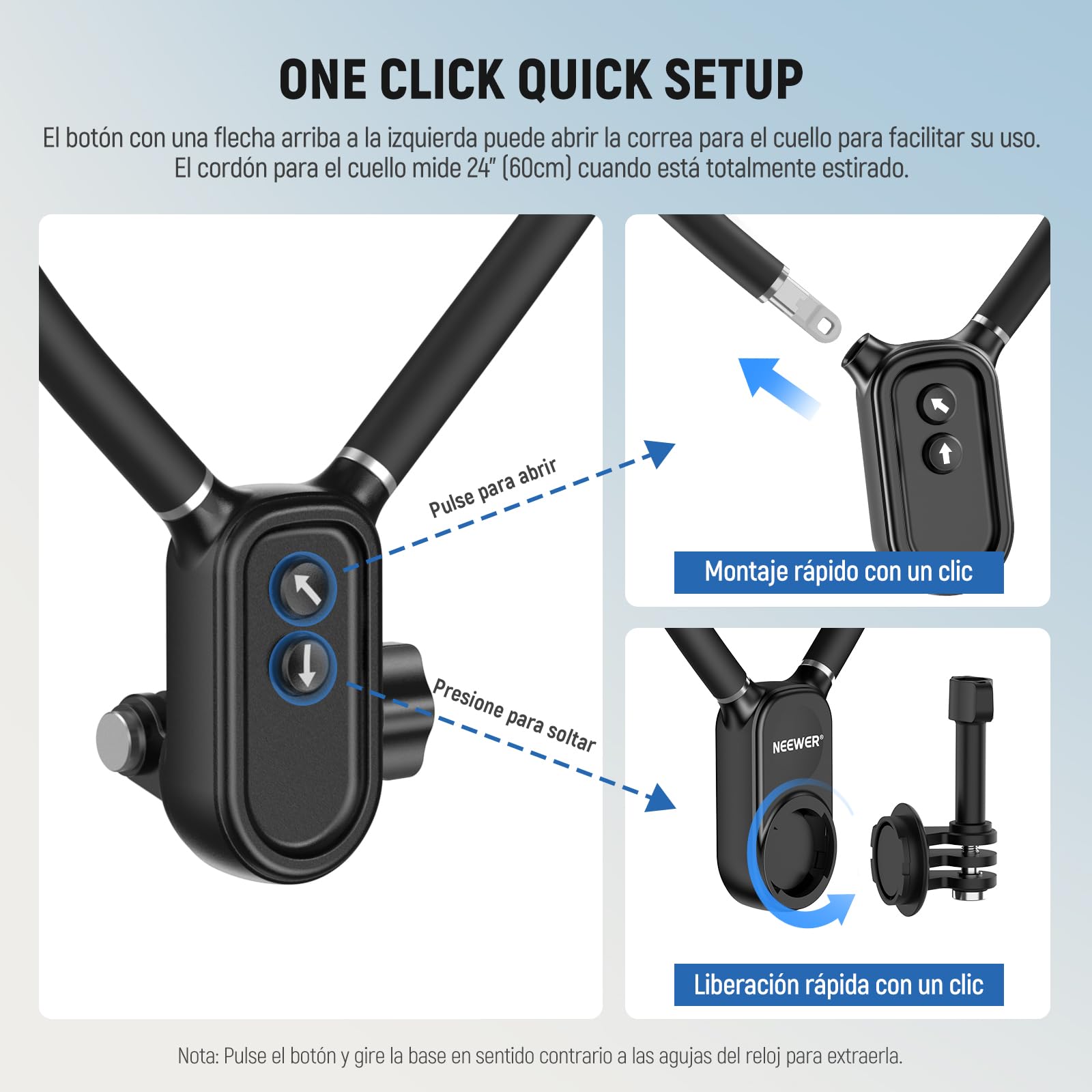NEEWER GP-16 - Soporte magnético de Cuello para cámara de acción y teléfono con paño de Limpieza, Soporte para móvil de Pecho para grabación de vídeo POV Vlog, Compatible con GoPro dji Insta360