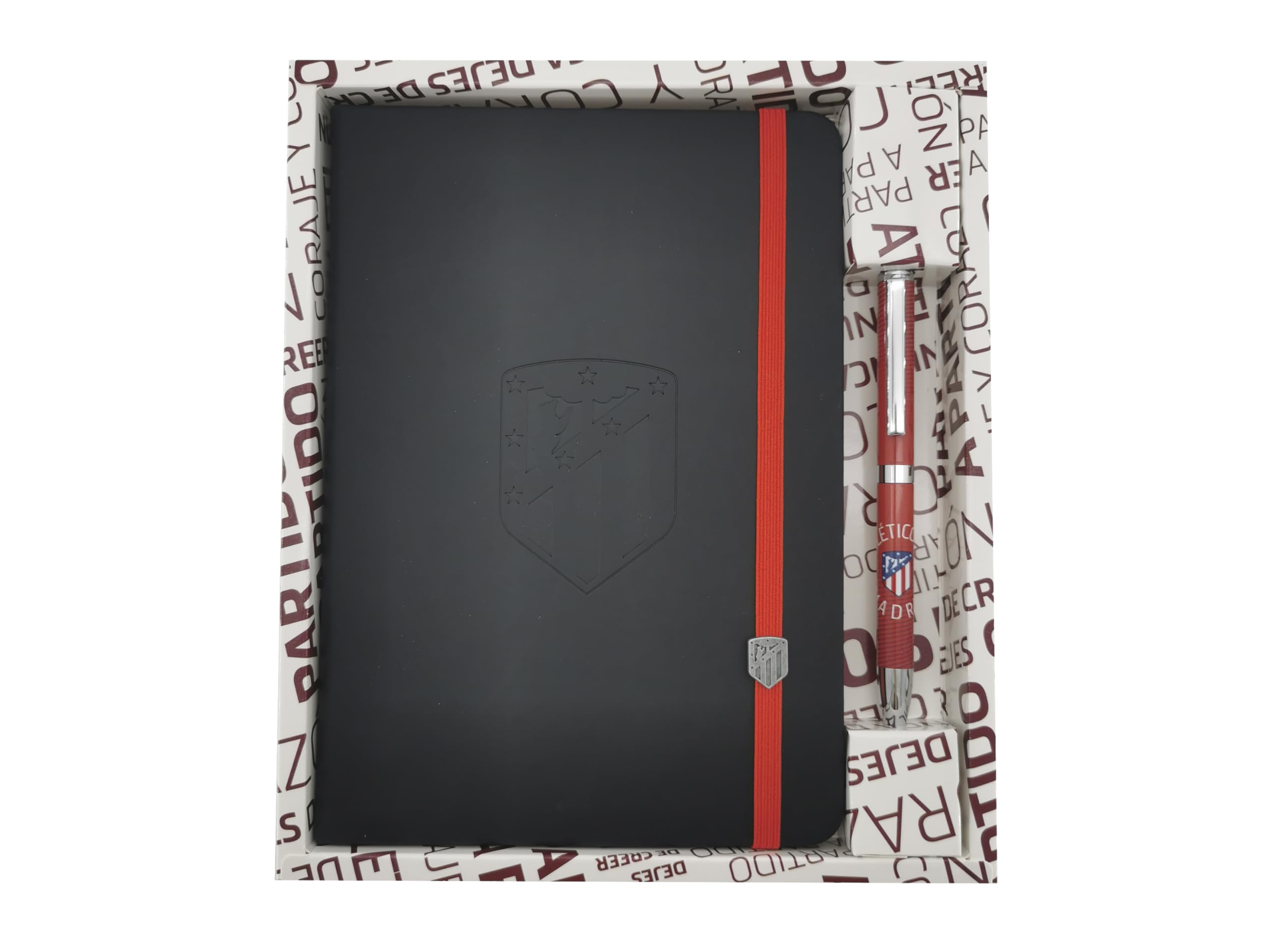 Atlético de Madrid - Pack cadeau, agenda, stylo, set d'agenda et stylo, écriture, football, couleur noire, produit officiel (CyP Brands)