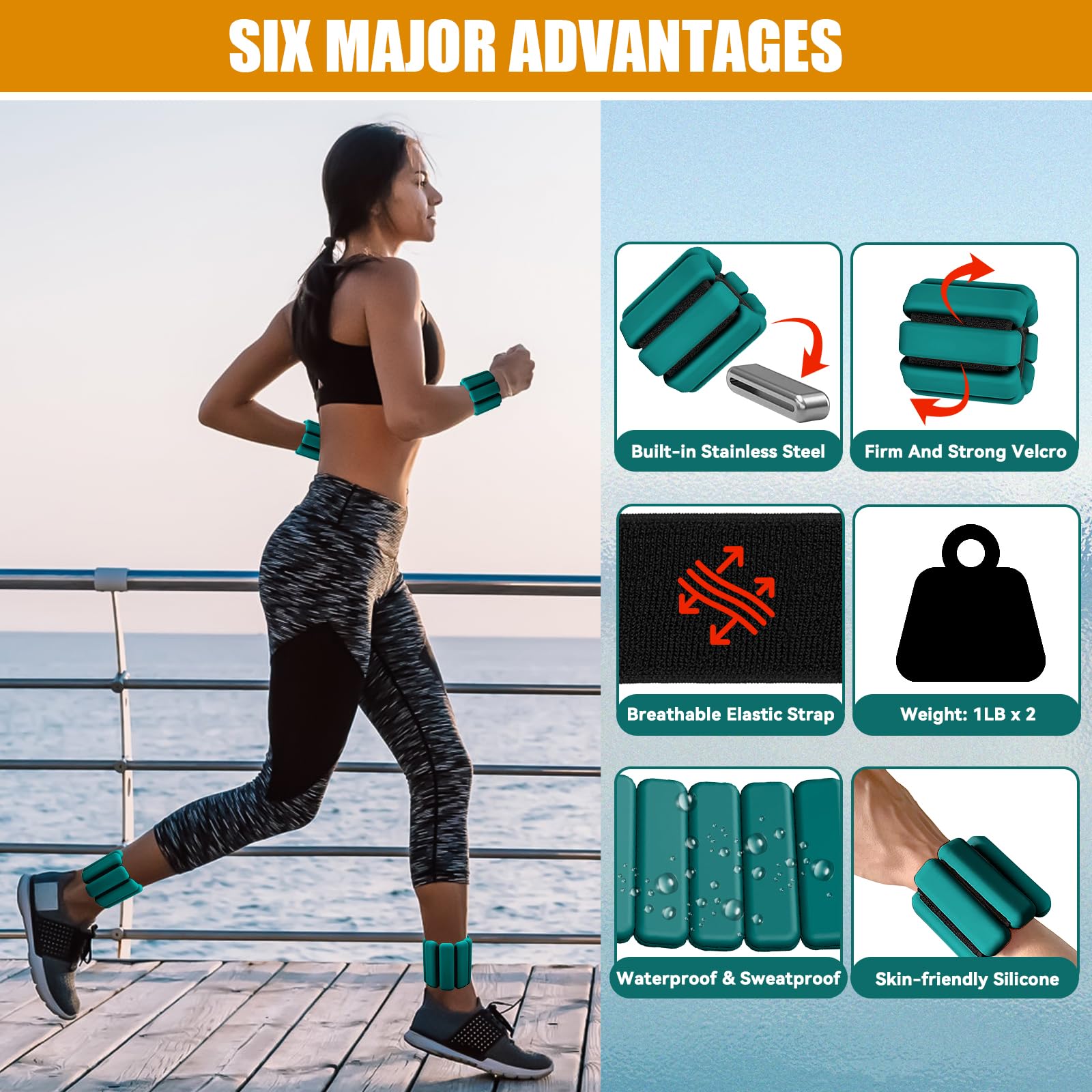 2 Pezzi Polsiere e Cavigliere Regolabili con Pesi 0,45KG & 0,9KG, Set Manubri Rimovibili per Fitness, Per Donne e Uomini Jogging, Yoga, Pilates, Aerobica, Cardio, Allenamento Forza, Danza