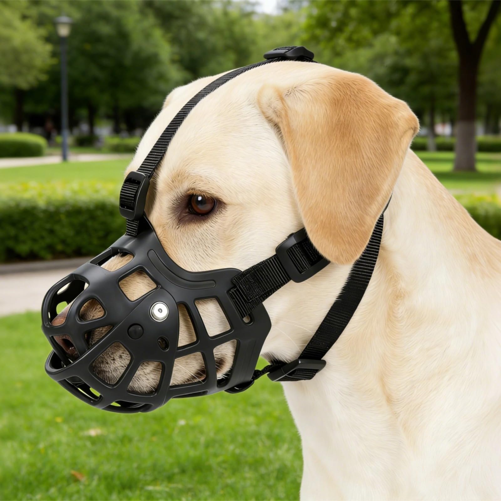 Bozal XXL para perros muy grandes, ajustable y transpirable, antimordeduras, lamer y masticar, bozal de plástico para entrenamiento, ligero y duradero