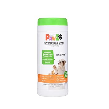 SaniPaw Dog Paw Wipes (60 Wipes) | Safe Antibacterial Dog Paw Wipes | Deodorizing Dog Wipes | Dog Paw Cleaner and All Over Wipes | Pet Paw Cleaner & Grooming Wipes