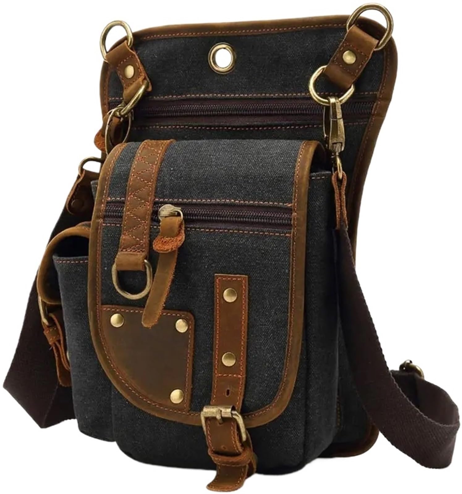 Riñonera de Pierna Riñonera de Lona con múltiples Bolsillos for Hombre y Mujer, for Deportes al Aire Libre, Ciclismo, Senderismo, Paquete Cintura for el día para Hombre(Black)