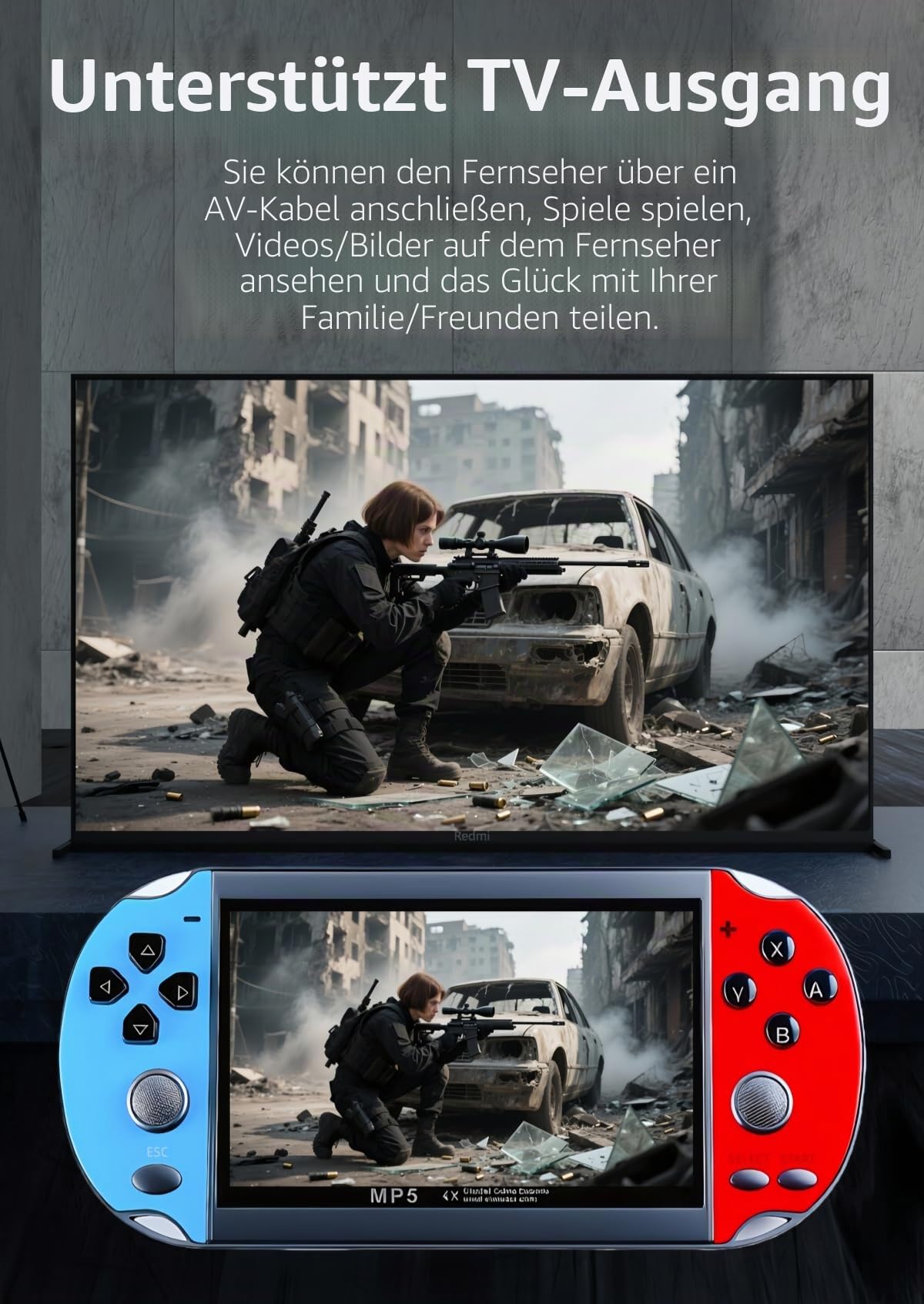 JXD Bunt Retro Videospielkonsole 4,3 Zoll Sreen 8GB 3000 Spiele Handheld Arcade Spielkonsole Mini tragbares Spielgerät Mehrfachsimulator MP3 MP4 E-Book Nostalgisches Geschenk für Kinder