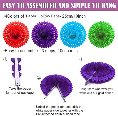 Miniatura 54 de Decoración de fiesta de feliz cumpleaños azul marino y dorado, 24 abanicos de papel colgantes, guirnalda de flores con pompones, guirnalda