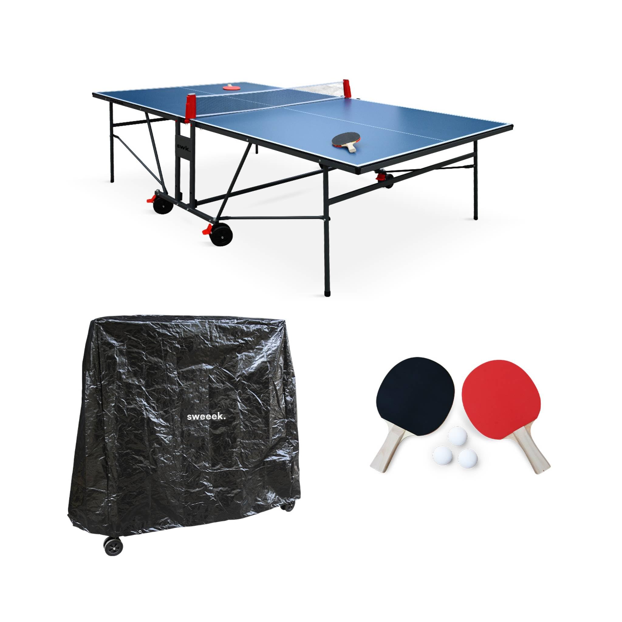 Table de ping Pong Indoor, avec 2 Raquettes et 3 balles, Utilisation intérieure + Housse en PVC