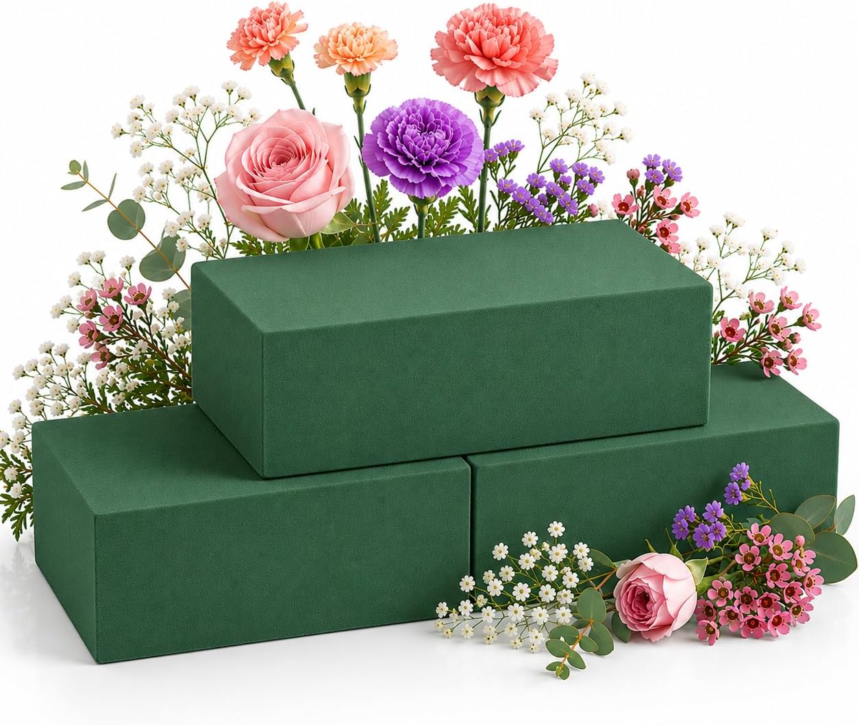 Prashent 3Pcs Floral Foam Blocks,Green Wet Dry Flower Foam Plant Foam for Fresh & Artificial Flower Arrangements DIY Craft 5.5”L x 3.1”W x 1.7”H