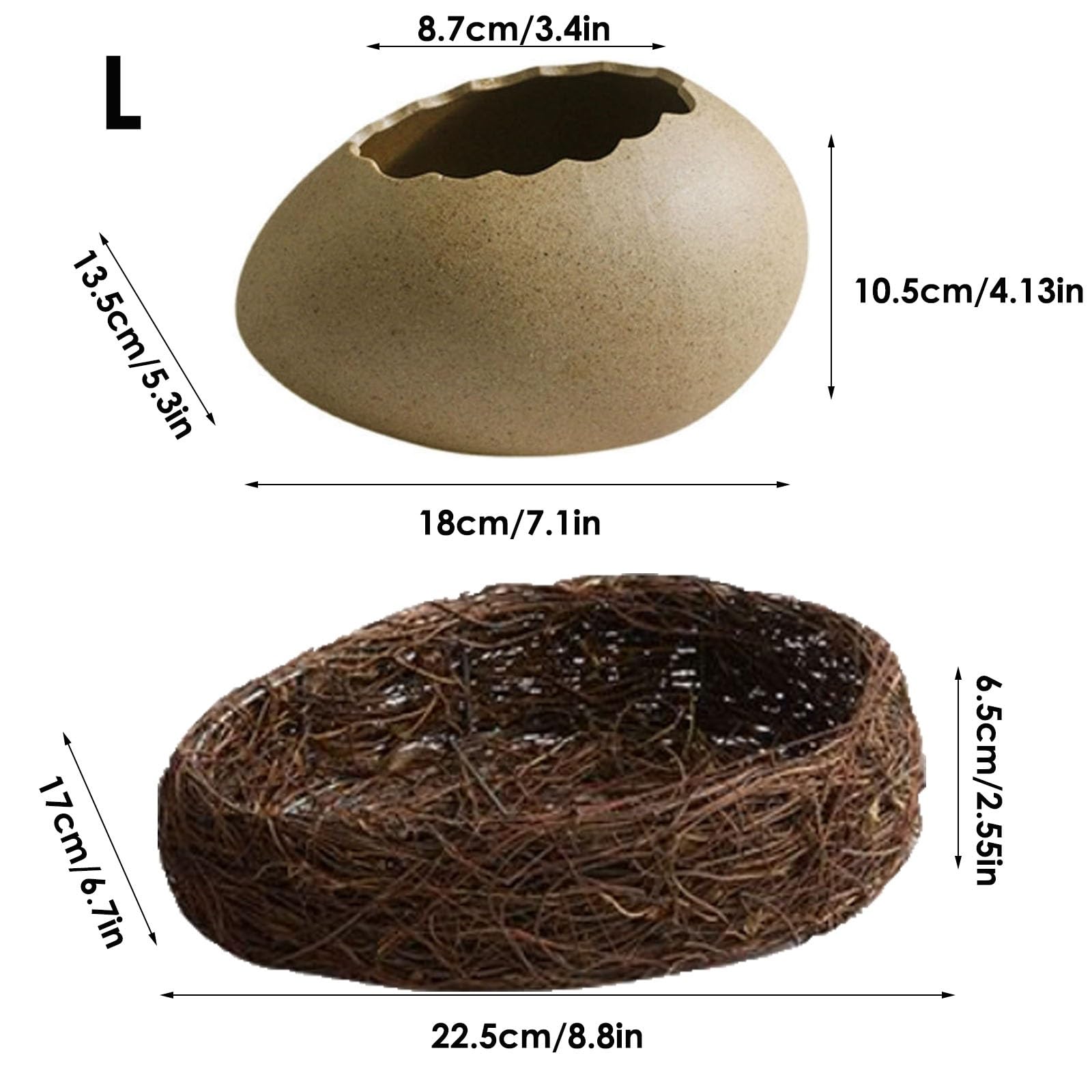 ERdbar Egg Shell Bowl, Pottery Egg Shell Shape Tableware, Versatile Creative Realistic Cracked Egg Shell Tableware with Bird Nest Trivet, Funny Cute Cracked Egg Shell Shaped Serving Bowls(Large)