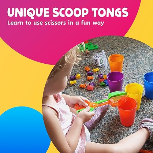 Miniatura 10 de Skoolzy - Juego de osos para contar con vasos a juego para clasificar y dado de matemáticas para niños pequeños 71 piezas incluye pinzas y bolsa de