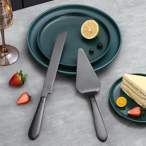 Miniatura 10 de Juego de cuchillo y servidor para pastel de boda, cortador integral de pastel más largo de acero inoxidable y espátula de pastel más ancha, elegante