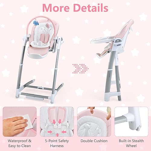 Miniatura 6 de INFANS Silla alta 3 en 1 para bebé, columpio eléctrico para bebé, asiento elevador de comedor para bebés con control remoto, respaldo ajustable de