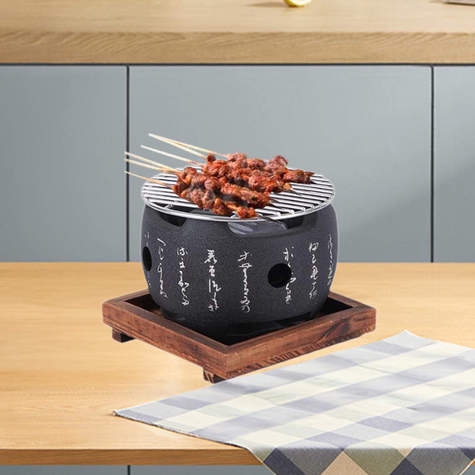 Griglia a carbonella giapponese compatta per picnic al chiuso, robusta piastra grill Hibachi con accessori, perfetta per gli appassionati di barbecue (15 x 15 x 13 cm)