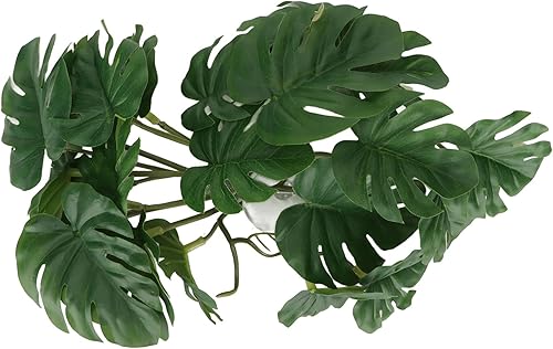 Miniatura 7 de Marooma Plantas de palma artificiales para terrario de reptiles, divertida decoración de hojas de tortuga de plástico con ventosa, plantas de