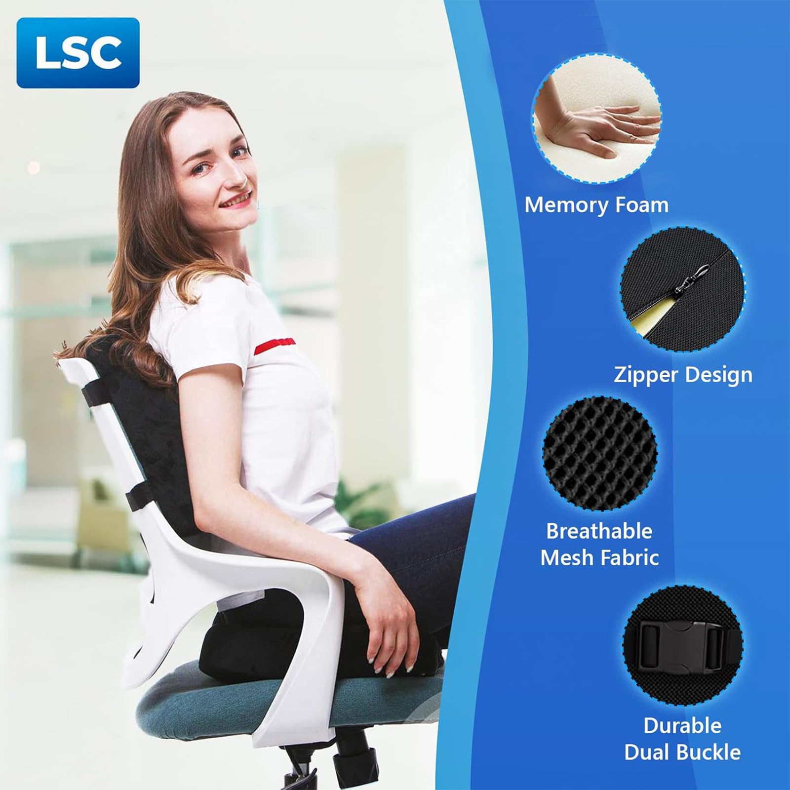 Cuscino Seduta Ergonomico Memory Foam - Per Ufficio, Auto, Sedia A Rotelle, Sciatica E Coccige - Foto 5