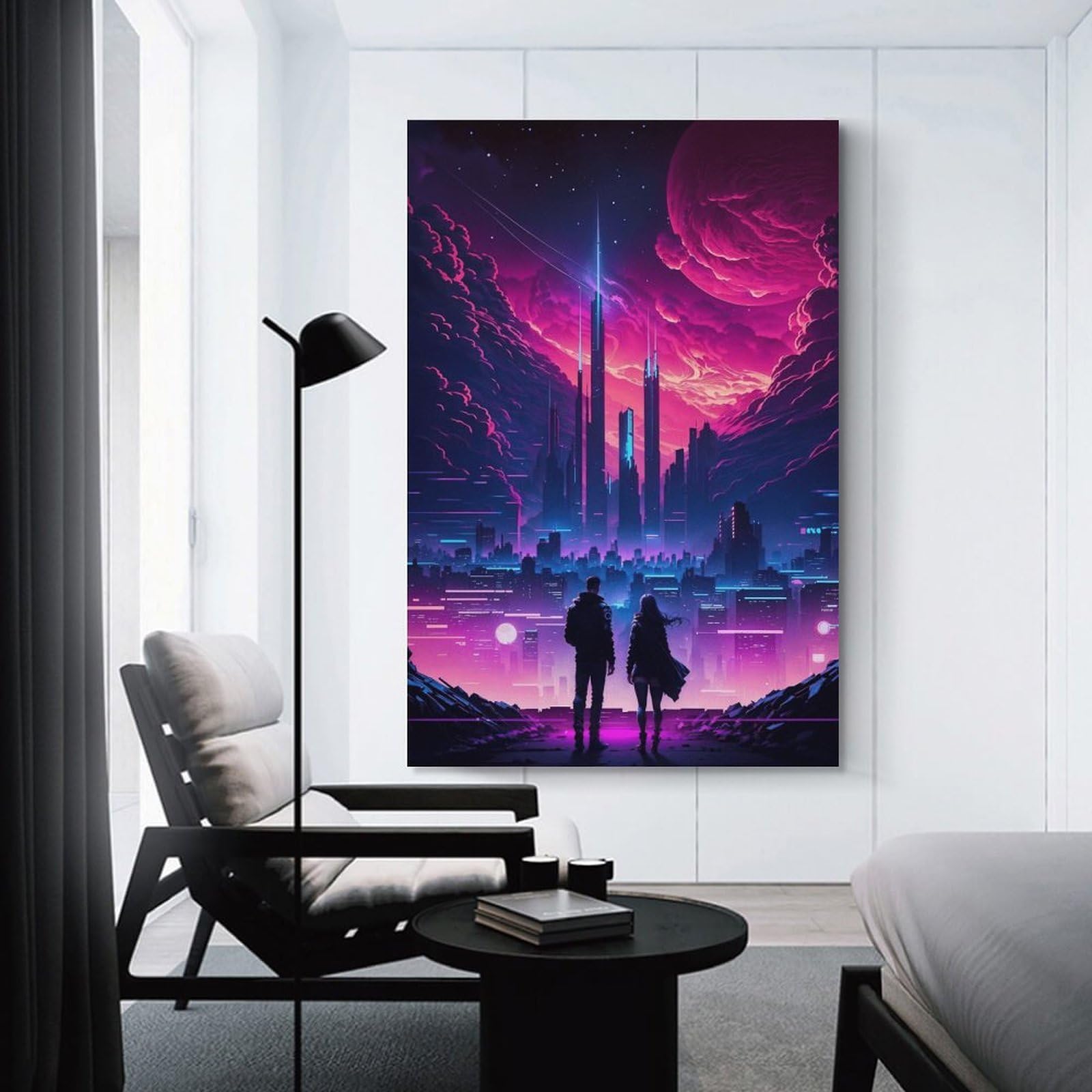 Junmoney Unframe-Style-3 Wall Picture Print Neon Cityscape Cyberpunk Dreamscape, 20X30inch(50X75cm), For Contemporary Homes, Apartments Or Offices, Decorative Canvas Decor For Home Updates