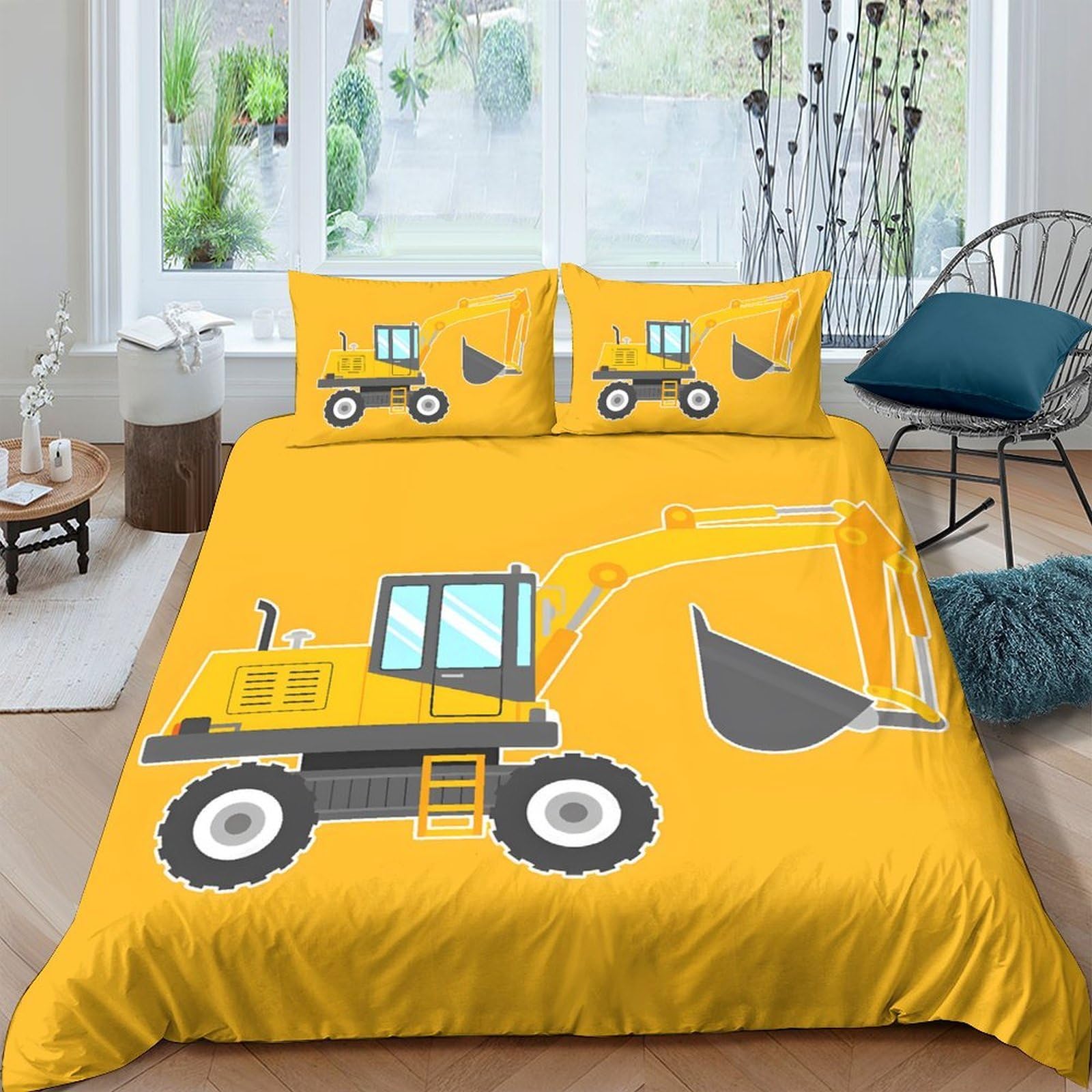 Ctjqhvkz Boys Style-3 3D Printed Yellow Excavator Fitted Sheet Microfiber Soft Room Cartoon Construction Bed Cover For Bedroom Guest Dorm Decor Single（135X200cm）