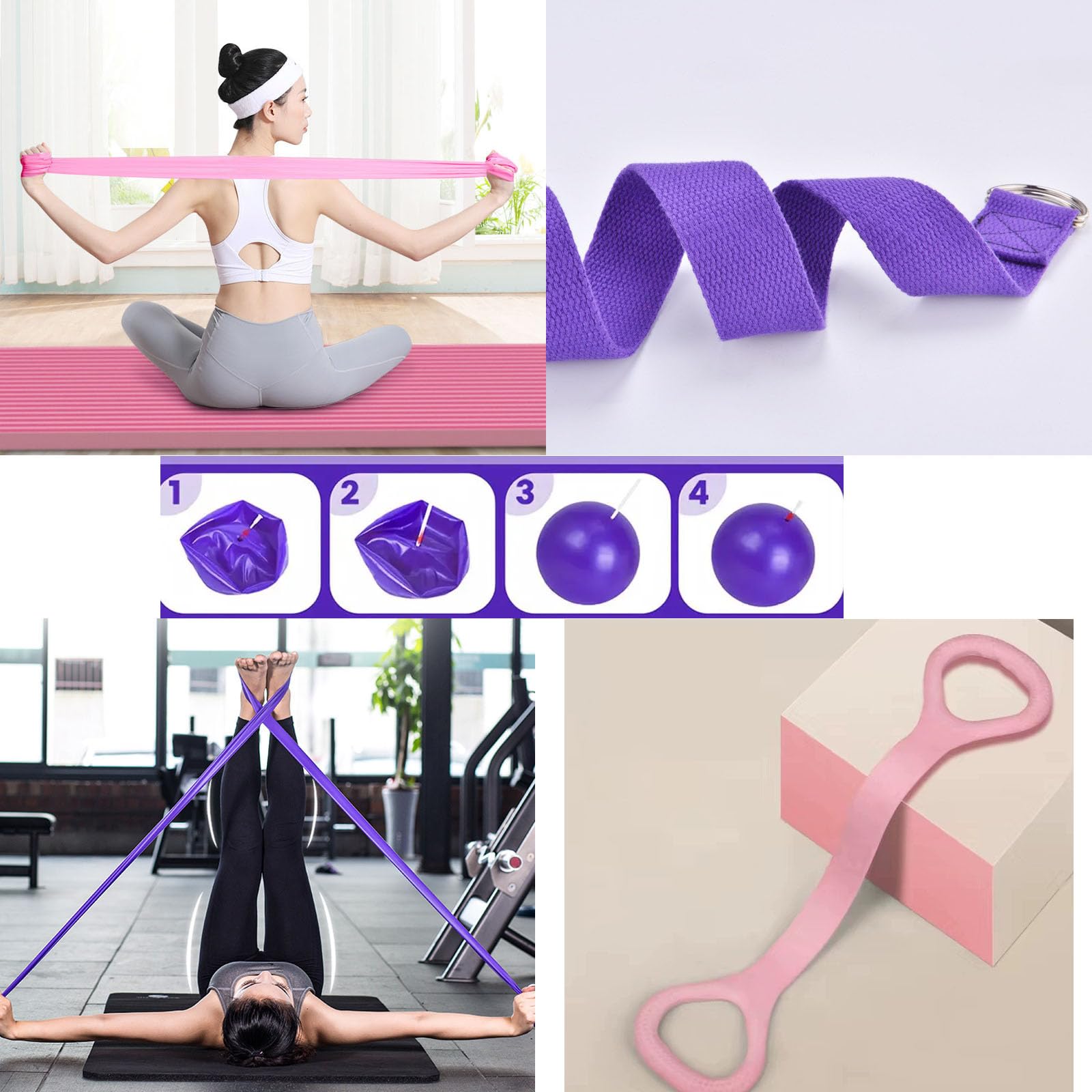 Kit de Pilates 14 pièces avec Magic Circle, ballon de yoga et bandes de résistance, gym à domicile complet pour femmes, débutants et confirmés, idéal pour pilates, yoga, étirements