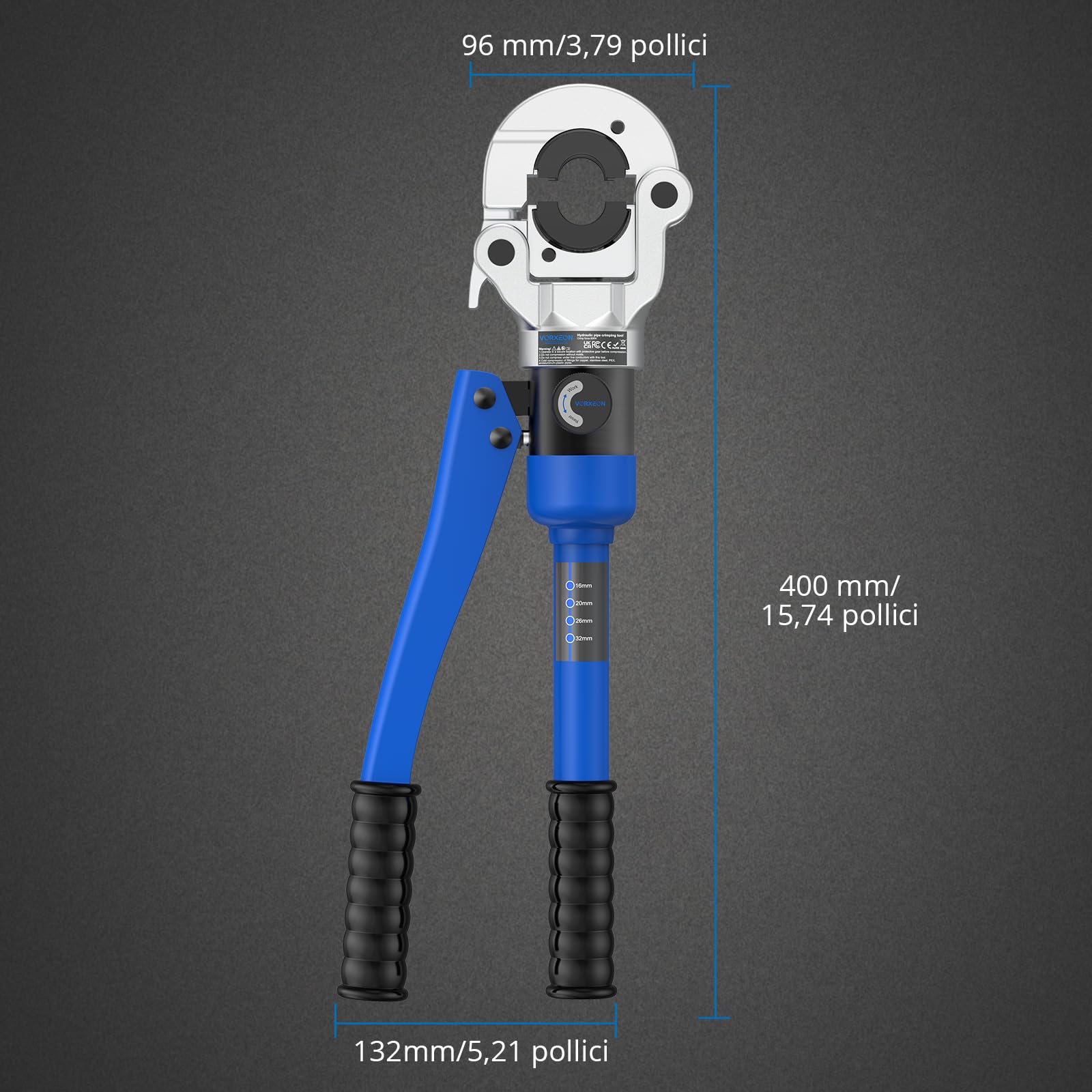 Set 8-Ton Pinza a Crimpare Idraulico con 4 Matrici TH (16/20/26/32mm), Pistola a Pressa Professionale per Tubi Multistrato in Plastica Alluminio PEX PB, Testa Girevole 360°