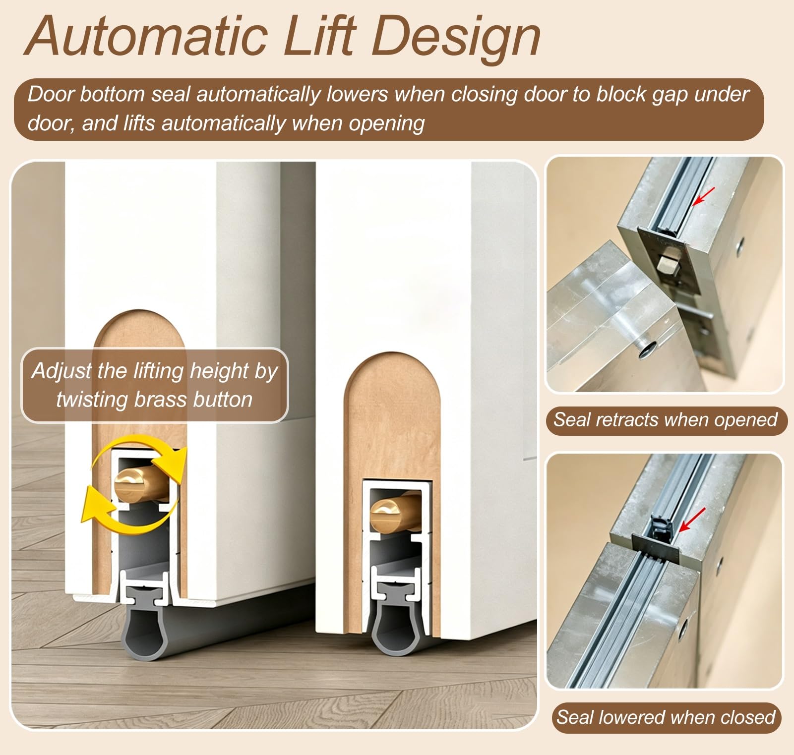 Paraspifferi Sottoporta Guarnizione Automatica a Scomparsa Insonorizzata per Porte | Strisce Oscuranti Personalizzabili a Forma U La Parte Inferiore Della Porta, Paraspifferi per Porte(119cm(46 7/8"))