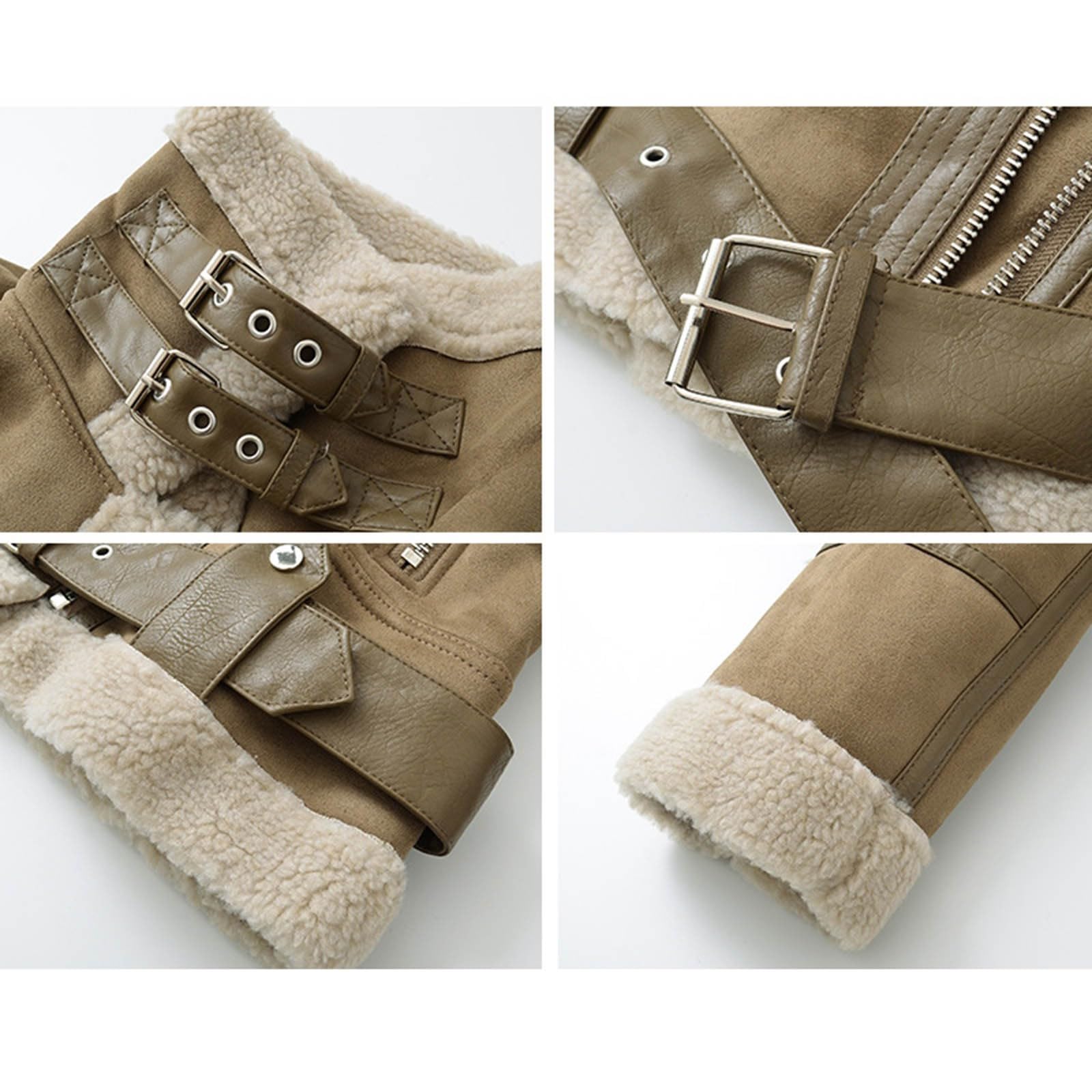 Generisch Chaqueta de invierno para mujer, de ante cálida, chaqueta de piel sintética, forro polar, chaqueta de motorista, chaqueta de entretiempo, chaqueta de entretiempo, chaqueta de mujer, con